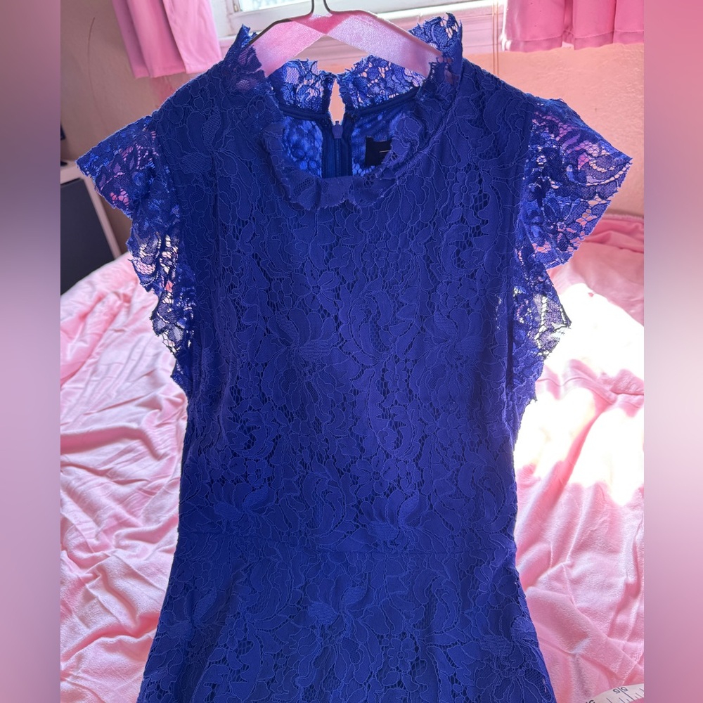 Cobalt Blue Lace High Neck Dress
